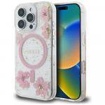 Etui Guess Resin Flowers Glitter MagSafe do iPhone 16 Pro Max, różowe z kwiecistym wzorem