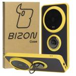 Etui z uchwytem na palec Bizon Case Hybrid Ring do Xiaomi 14 Ultra, przydymione z żółtą ramką