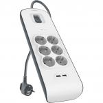 Listwa antyprzepięciowa do 650J Schuko Belkin Connect BSV604VF2M-V2, 6x AC EU Schuko + 2x USB-A
