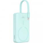 Powerbank indukcyjny Qi, z wbudowanym kablem lightning, USB-C, Baseus Magnetic Mini, do MagSafe, 10 000mAh, 20W, niebieski