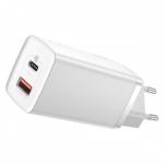 Ładowarka sieciowa Baseus GaN2 Lite, 1xUSB-A, 1xUSB-C, 65W, PD 3.0, QC 4.0+, biała