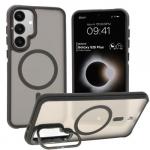 Etui z podstawką i pierścieniem magnetycznym Bizon Case Eclipse do Galaxy S25 Plus/S24 Plus, przydymione z czarną ramką