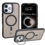 Etui z podstawką i pierścieniem magnetycznym Bizon Case Eclipse do iPhone 16 Pro Max, przydymione z czarną ramką