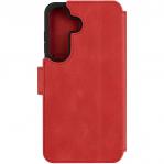Etui zamykane z naturalnej skóry Fixed ProFit do Galaxy S25, czerwone