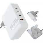 Ładowarka sieciowa, turystyczna Xtorm Travel Charger 140W, 3x USB-C, USB-A, GaN z adapterami EU / UK / US + kabel USB-C, biała
