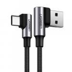 Kabel kątowy Ugreen USB-A / USB-C Quick Charge 3.0, 2 m, szary