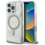 Etui Guess Resin Flowers Glitter MagSafe do iPhone 16 Pro Max, beżowe wzorzyste
