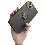 Etui z uchwytem na palec Bizon Case Hybrid Ring do iPhone 14 Plus, przydymione z zieloną ramką