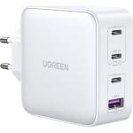 Szybka ładowarka sieciowa Ugreen GaN 100W, 3x USB-C, 1x USB-A, QC, PD, biała