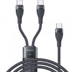 Kabel nylonowy Yesido CA88 USB-C do 2x USB-C, 1.4m, 100W, czarny