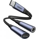 Adapter, przejściówka 2w1 Joyroom SY-C02, USB-C - USB-C PD / Jack 3,5mm DAC, czarna