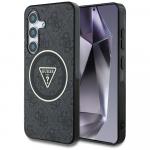 Etui Guess 4G Glitter Triangle Buttons do MagSafe do Galaxy S25, czarna ze złotymi elementami