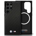 Etui BMW Leather Carbon Mag do Galaxy S25 Ultra, czarne