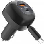 Ładowarka samochodowa Forcell F-Energy 75W, 1x USB-C, 1x USB-A, PD, QC 4.0 + zwijany kabel USB-C, czarna