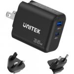 Ładowarka sieciowa Unitek GaN 1x USB-C PD 3.0 35W, 1x USB-A QC 3.0 18W, czarna