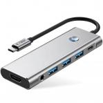 Hub, adapter Tech-Protect HB04, 9w1 3x USB-A, 2x USB-C, HDMI 4k/60Hz, Jack 3.5mm, czytnik kart SD / TF, PD 100W, szary