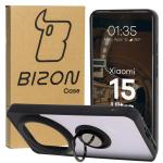 Etui z uchwytem na palec Bizon Case Hybrid Ring do Xiaomi 15 Ultra, przydymione z czarną ramką