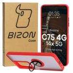 Etui z uchwytem na palec Bizon Case Hybrid Ring do Realme C75 4G / 14x 5G, przydymione z czerwoną ramką