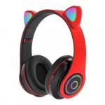 Słuchawki nauszne bezprzewodowe dla dzieci Kocie uszy B39, czerwone