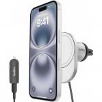 Uchwyt samochodowy magnetyczny Belkin Boost Pro Magnetic Car Charger Qi2 15W Vent Mount MagSafe + ładowarka samochodowa 20W, szary