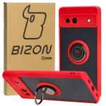 Etui z uchwytem na palec Bizon Case Hybrid Ring do Google Pixel 7A, przydymione z czerwoną ramką