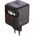 Ładowarka sieciowa Forcell F-Energy GaN3 70W, 1x USB-C, 1x USB-A, PD, QC 4.0 + zwijany kabel USB-C, czarno-szara