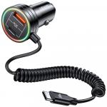 Ładowarka samochodowa USAMS US-CC167 60W 1x USB-C / 1x USB-A, z wbudowanym kablem USB-C, czarna
