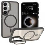Etui z podstawką i pierścieniem magnetycznym Bizon Case Eclipse do Galaxy S25/S24, przydymione z czarną ramką