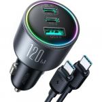 Ładowarka samochodowa Joyroom JR-CCN07 120W, 2x USB-C, 1x USB-A, QC 3.0, PD 3.0, AFC, FCP, PPS + kabel USB-C 100W 1.2m, ciemnoszara