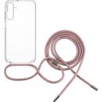 Etui FIXED Pure Neck do Galaxy A15 / A15 5G, przezroczyste z różową smyczką