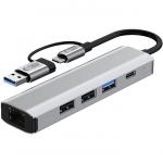 Hub, adapter Tech-Protect HB03, 5w1 2x USB-A 3.0, 1x USB-A 2.0, 1x USB-C, RJ-45, szary