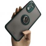 Etui z uchwytem na palec Bizon Case Hybrid Ring do Motorola Moto G52 / G82, przydymione z ciemnozieloną ramką