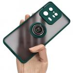 Etui z uchwytem na palec Bizon Case Hybrid Ring do Xiaomi 13 Pro, przydymione z ciemnozieloną ramką