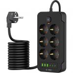 OUTLET: Listwa zasilająca/ przedłużacz Tech-Protect PC6x6, 6x gniazdo sieciowe Schuko, 3x USB-C, 3x USB-A, wraz z kablem 2m, czarna