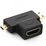 Przejściówka / adapter Ugreen ze złącza HDMI Typ A (żeński) na mini HDMI (męski) / micro HDMI (męski), czarna