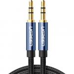 Kabel Ugreen AV112 AUX 3,5 mm mini jack (2x męski) 3 m, czarny z niebieskimi wtyczkami