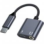 Adapter, przejściówka 2w1 USB-C - USB-C / Minijack 3.5mm, Beline BLNAA01, DAC, czarny