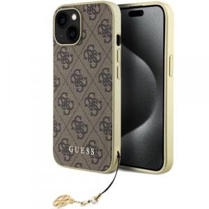 Etui Guess 4G Charms Collection do iPhone 15, brązowe