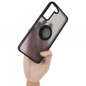 Etui z uchwytem na palec Bizon Case Hybrid Ring do Galaxy S22 Plus, przydymione z czarną ramką