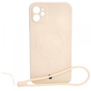 Etui silikonowe z pierścieniem magnetycznym Bizon Case Silicone Magnetic do iPhone 11, beżowe