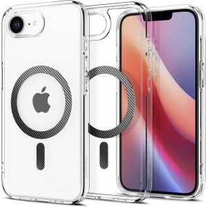Etui Spigen Ultra Hybrid Mag do MagSafe do iPhone 16e, przezroczysto-czarne-karbonowe