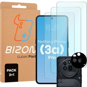 3x Szkło hartowane + szybka na aparat Bizon Glass Clear 2 Pack do Nothing Phone (3a) Pro