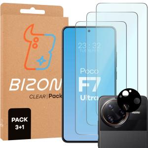 3x Szkło hartowane + szybka na aparat Bizon Glass Clear 2 Pack do Xiaomi Poco F7 Ultra