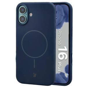 Silikonowe etui z pierścieniem magnetycznym Bizon Soft Case Magnetic do iPhone 16 Plus, granatowe