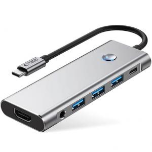 OUTLET: Hub, adapter Tech-Protect HB04, 9w1 3x USB-A, 2x USB-C, HDMI 4k/60Hz, Jack 3.5mm, czytnik kart SD / TF, PD 100W, szary