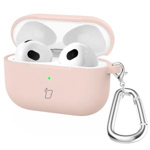 Silikonowe etui z karabińczykiem Bizon Case Headphone Silicone do Airpods 4, jasnoróżowe