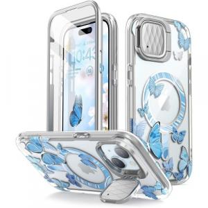 Etui pancerne Supcase i-Blason Cosmo Mag MagSafe SP Stand do iPhone 15, przezroczysto-niebieskie w motyle