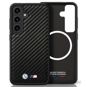 Etui BMW Leather Carbon Mag do Galaxy S25, czarne