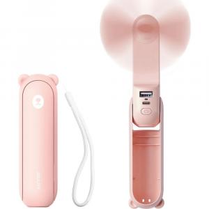 Wiatrak podręczny, wiatraczek z funkcją latarki i powerbanku JisuLife Handheld Fan Life8 2000 mAh, różowy
