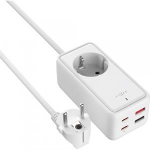 Przedłużacz / adapter Fixed Charging Strip GaN, 1x AC EU Schuko, 2x USB-C, 2x USB-A, 1,5m, biały